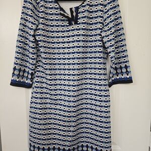 Max Studio Blue and White Stretch Geometric Shift Dress XL EUC LIKE NEW
